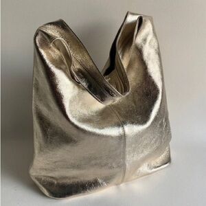 Metallic Leather Slouch Shoulder Bag